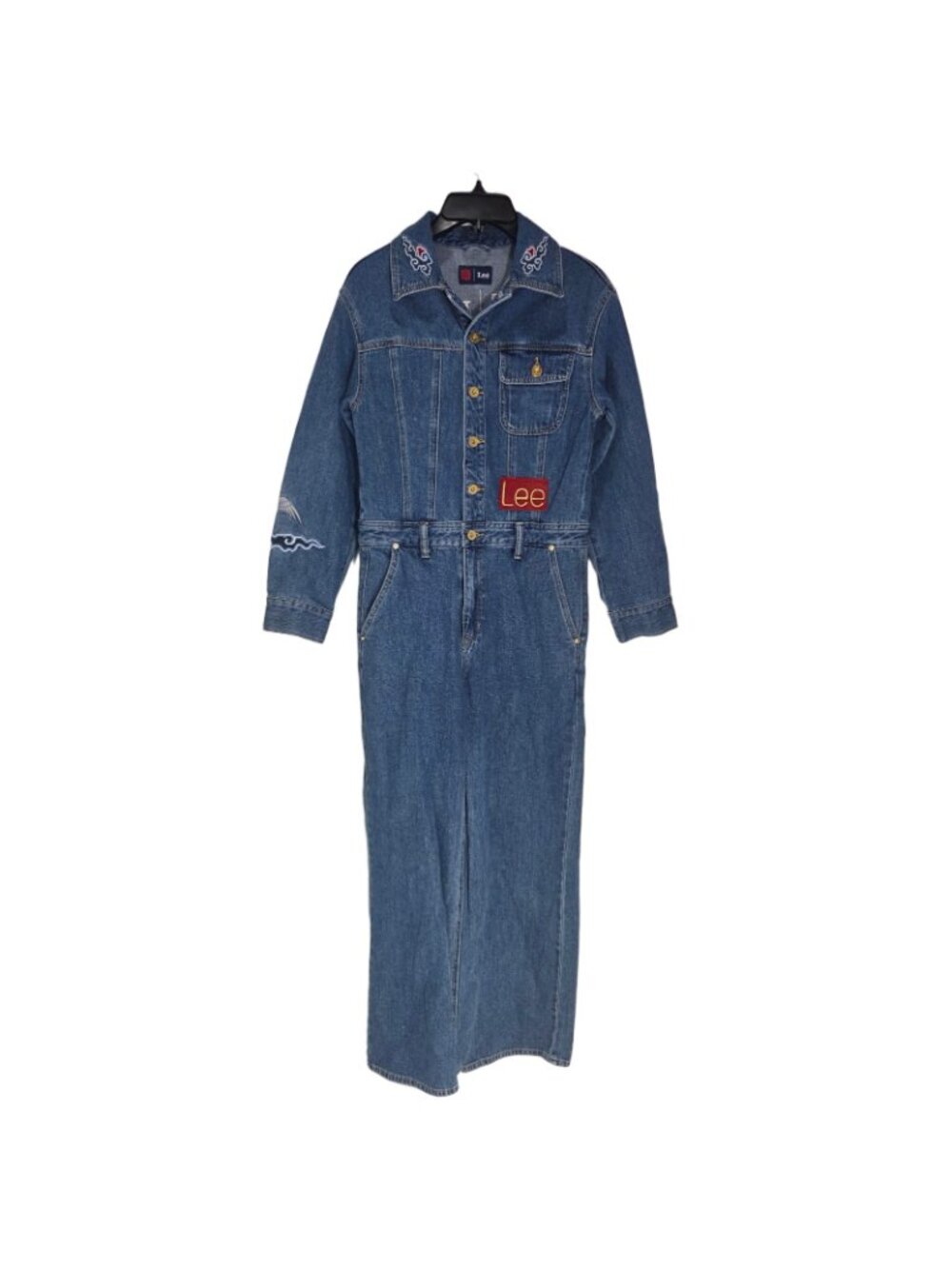 Rare Lee 101 Embroidered Jumpsuit Coveralls S Crane Asian Oriental Y2K Grunge - Picture 2 of 10